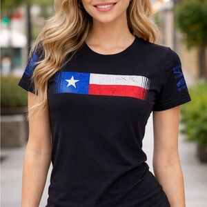 Grunt Style Black Tee with Texas Flag Graphic